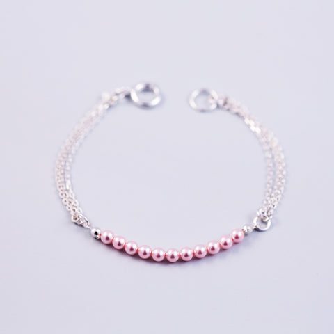 Pearl Bead Bracelet Silver & Rose Pink