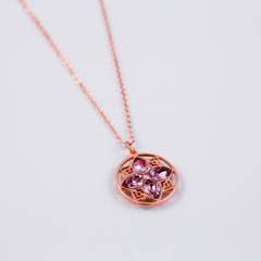 Rose Gold & Antique Pink Four Petal Necklace