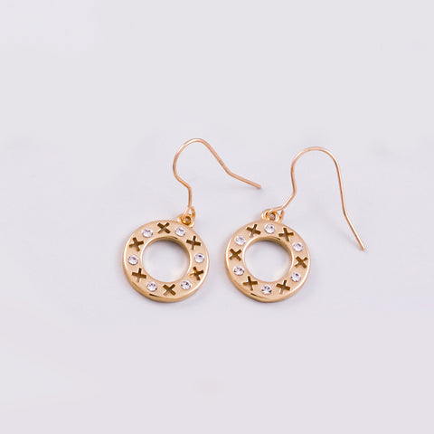 Gold & Crystal Circle XOXO Earrings