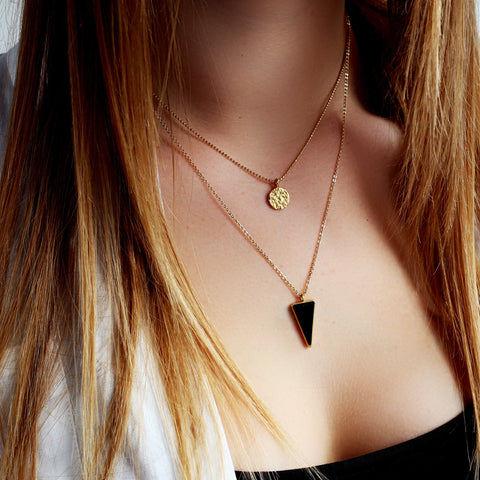Gold Layered Necklace Set - Triangle and Rough Disc