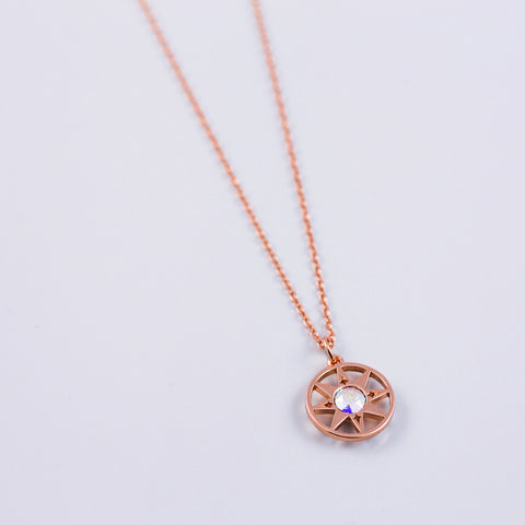 Rose Gold & Crystal AB Compass North Star Necklace