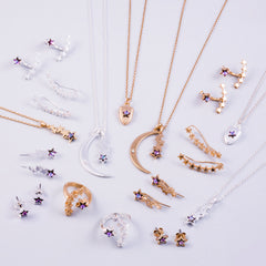 Gold & Purple Crystal Star Stud Earrings