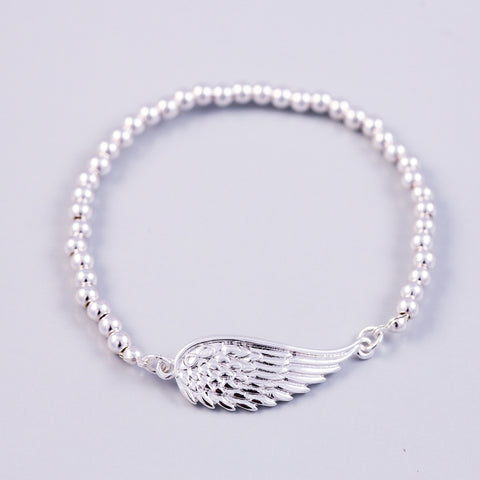 Silver Angel Wing & Metallic Bead Bridal Bracelet