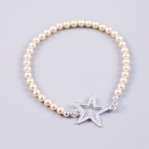 Silver Outline Star & Cream Pearl Bridal Bracelet