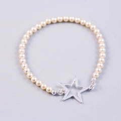 Silver Outline Star & Cream Pearl Bridal Bracelet