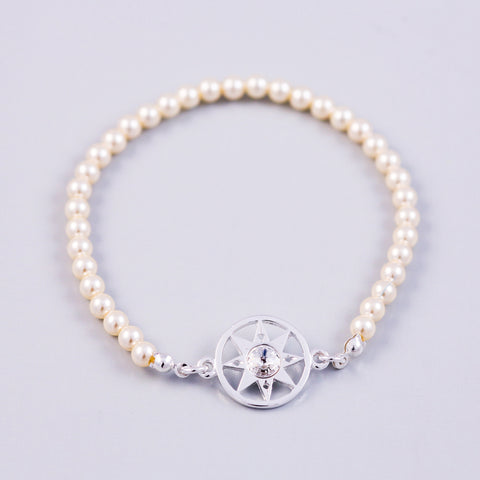 Silver Compass & Cream Pearl Bridal Bracelet