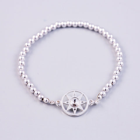 Silver Compass & Metallic Bead Bridal Bracelet