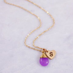 small gold charm necklace | personalised gold necklace | purple necklace | dainty necklace | keepsake gifts