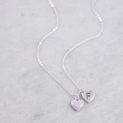 Personalised Heart Necklace | Heart Necklace Silver | Cute Necklaces | Enamel Jewellery | Purple Necklace 