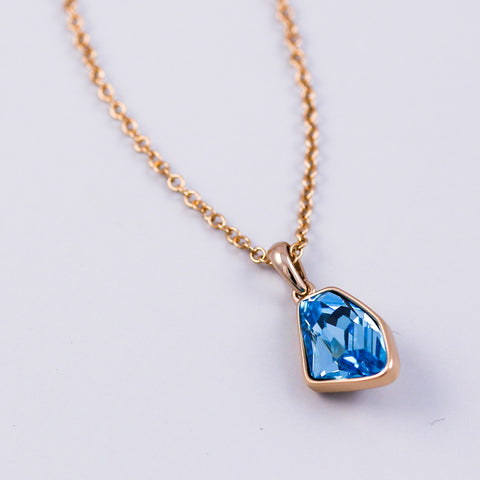 Gold & Aquamarine Crystal Asteroid Necklace