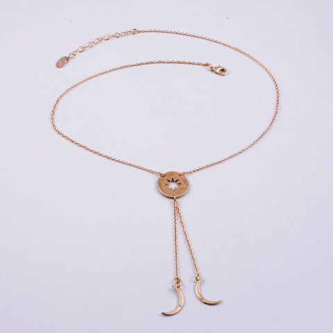 Gold Triple Moon Goddess Moon Lariat Necklace