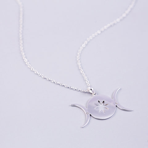 Silver Triple Moon Goddess Star Necklace