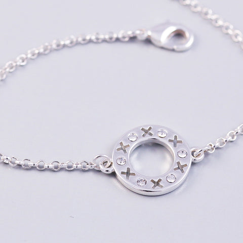 Silver Crystal April Birthstone XOXO Circle Bracelet