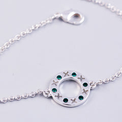 Silver Emerald May Birthstone XOXO Circle Bracelet