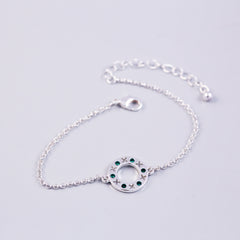 Silver Emerald May Birthstone XOXO Circle Bracelet