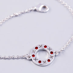 Silver Ruby July Birthstone XOXO Circle Bracelet