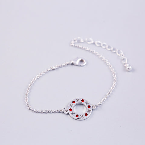 Silver Ruby July Birthstone XOXO Circle Bracelet