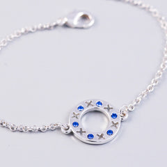 Silver Sapphire September Birthstone XOXO Circle Bracelet