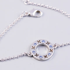 Silver Light Sapphire December Birthstone XOXO Circle Bracelet