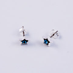 Silver & Blue Crystal Star Stud Earrings