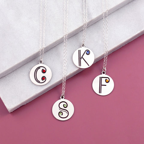 Sterling Silver Initial Necklace With Birthstone Detail