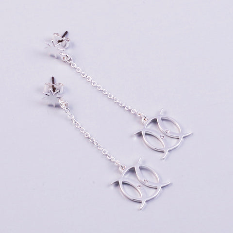 Silver Triple Moon Goddess Symbol Earrings
