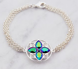 Silver & Scarabaeus Green Four Petal Flower Bracelet