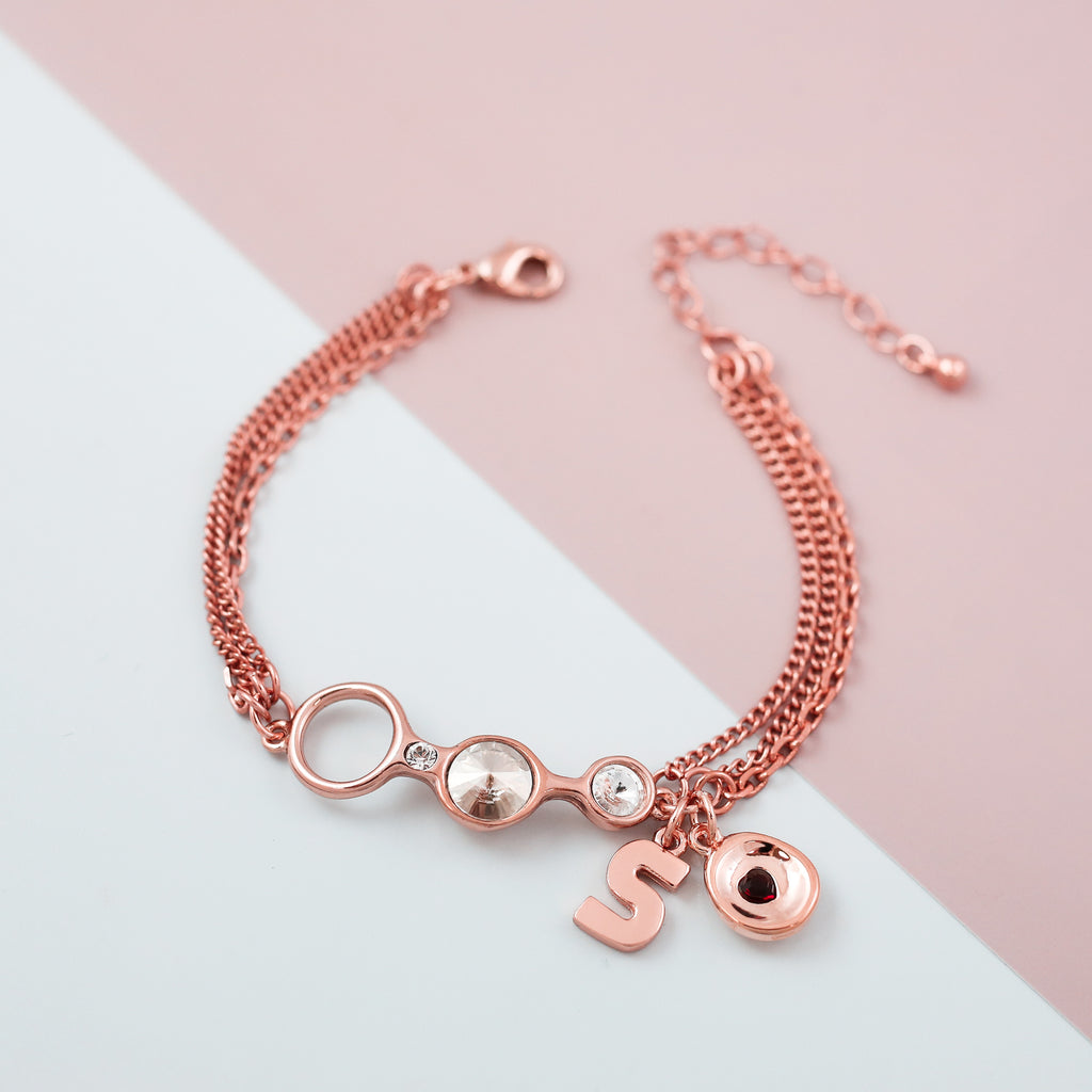 Charm Friendship Bracelet Rose Gold & Crystal Silver Shade