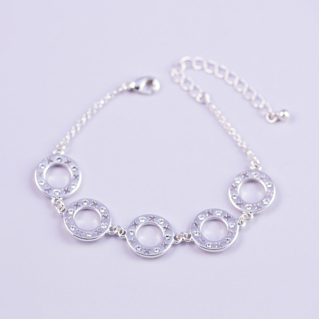 Silver & Crystal Circle XOXO Multi Link Bracelet