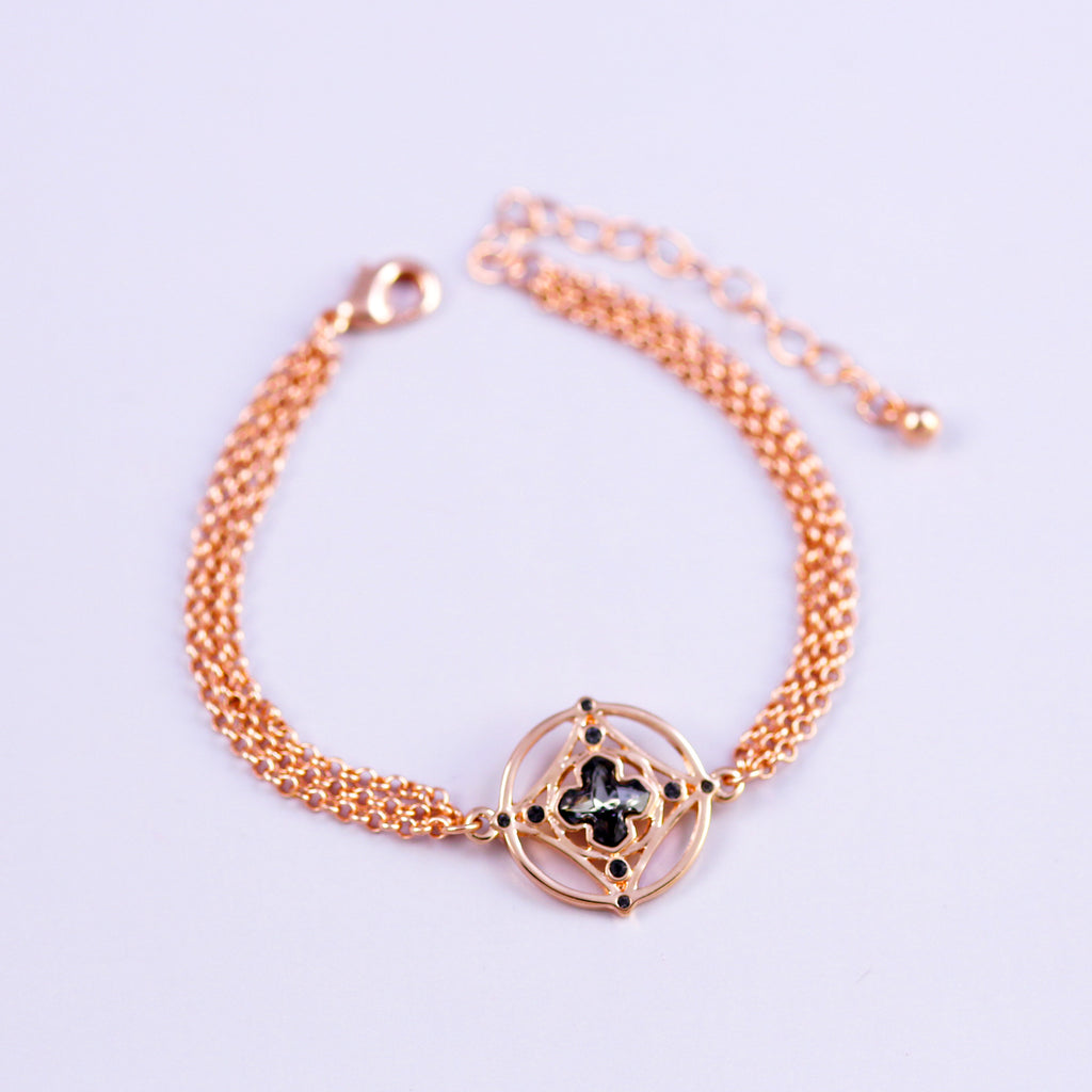 Rose Gold & Jet Greek Cross Bracelet