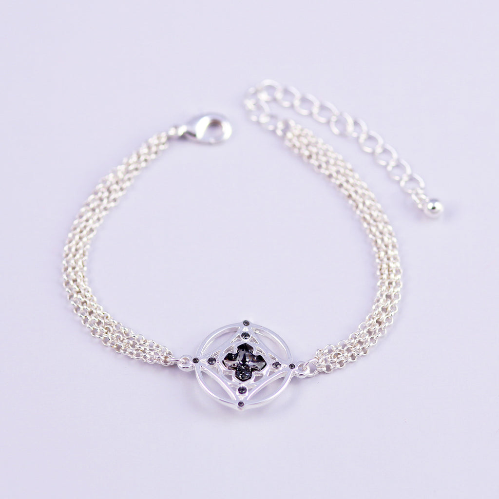 Silver & Jet Greek Cross Bracelet