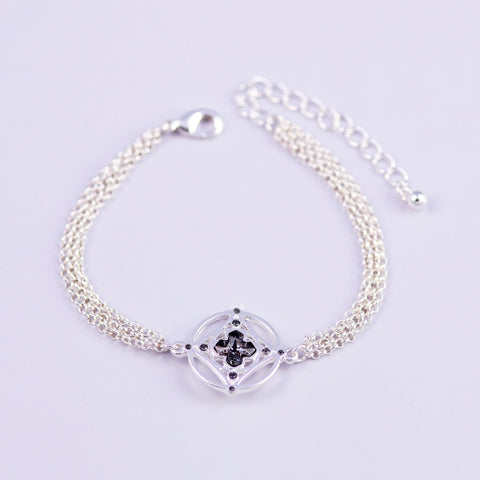 Silver & Jet Greek Cross Bracelet