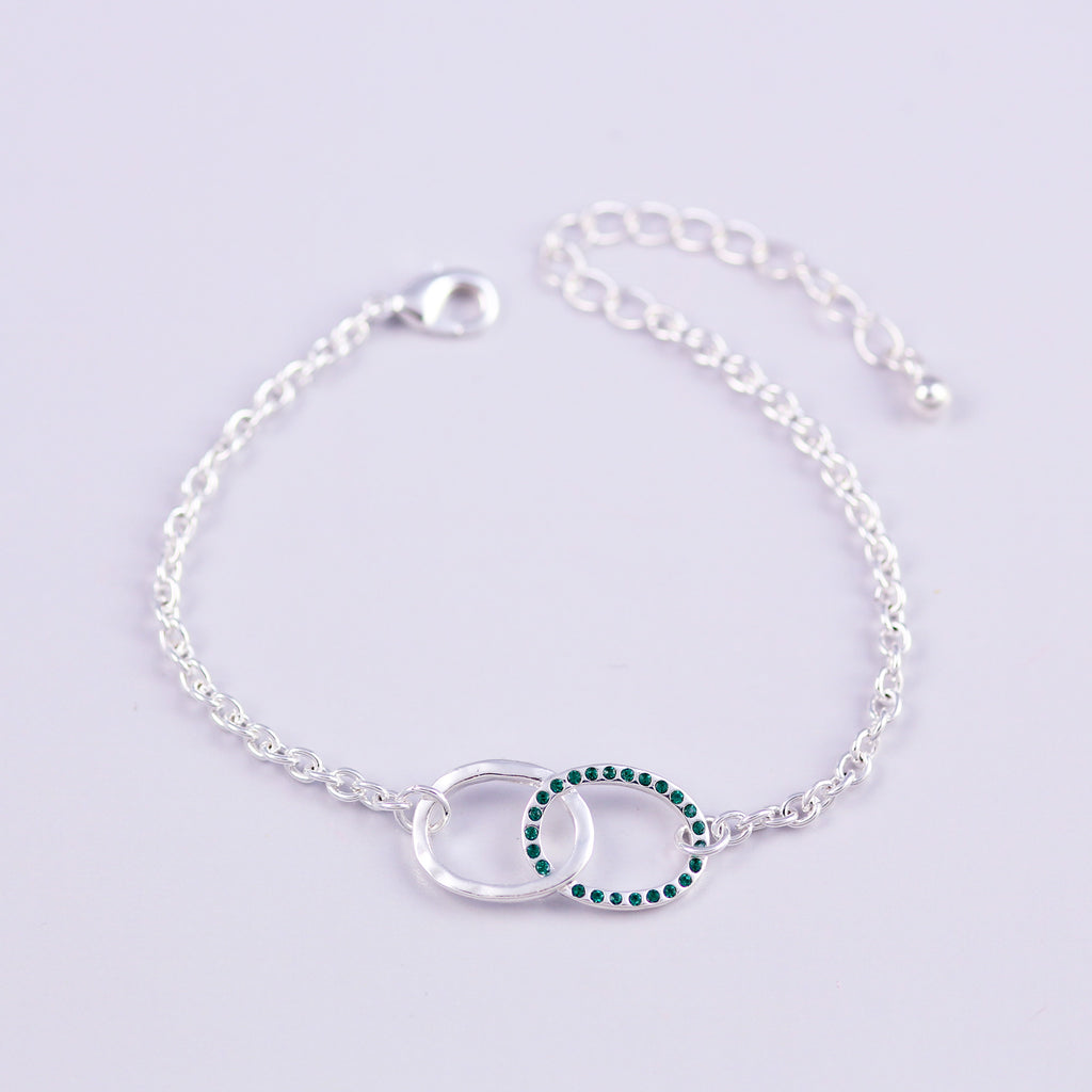 Silver Emerald May Birthstone Infinity Bracelet