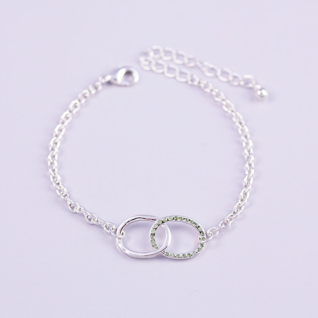 Silver Peridot August Birthstone Infinity Bracelet