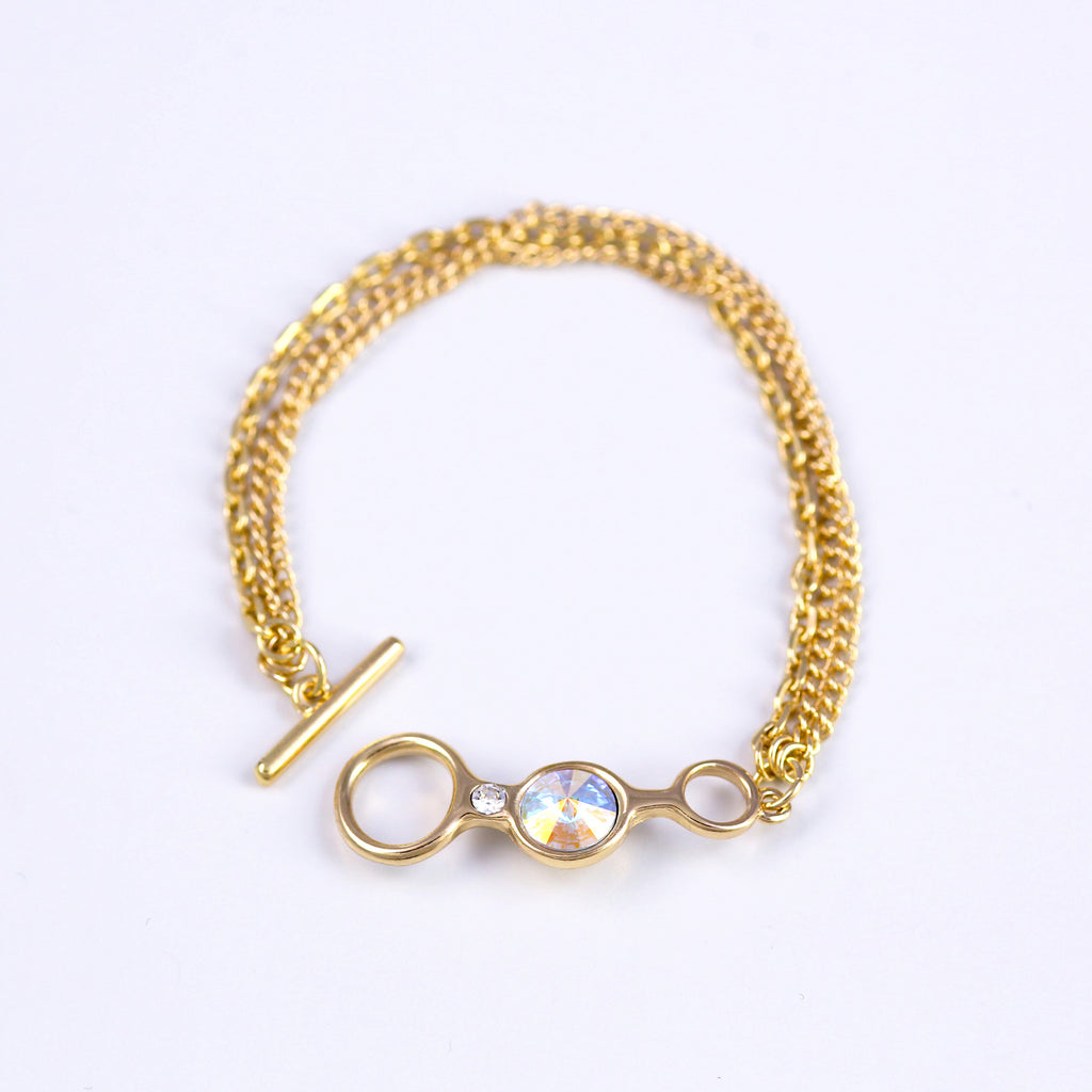T bar Gemstone Bracelet in Gold and Crystal AB