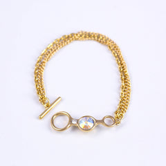 T bar Gemstone Bracelet in Gold and Crystal AB