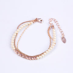 Three Chain Pearl Bracelet Rose Gold & Cream