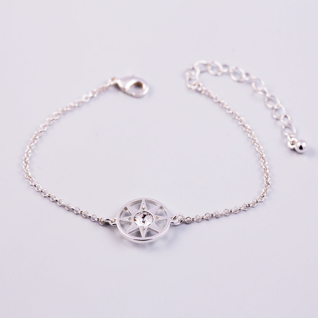 Silver & Crystal Compass North Star Bracelet
