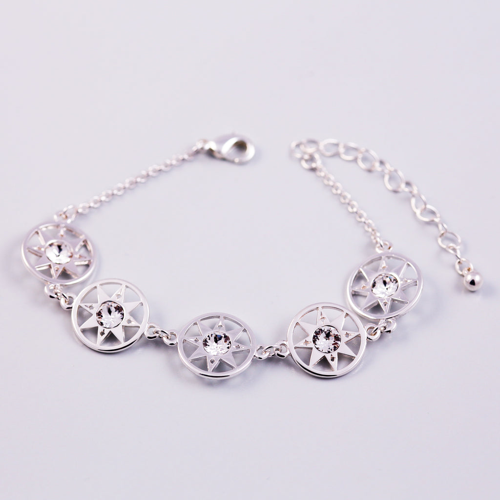 Silver & Crystal Compass North Star Multi Link Bracelet
