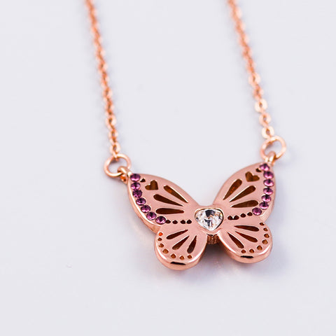 Rose Gold Amethyst February Birthstone Butterfly Necklace