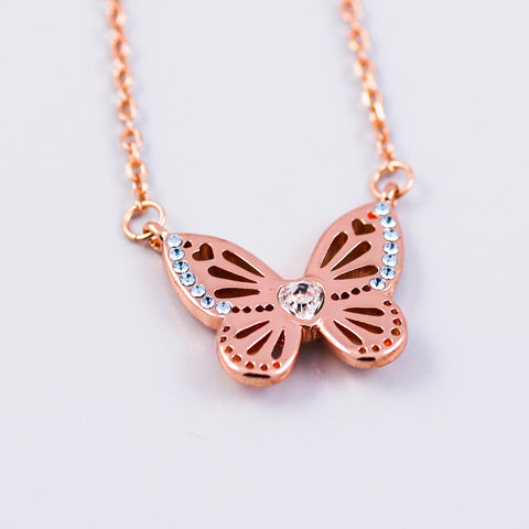 Rose Gold Aquamarine March Birthstone Butterfly Necklace