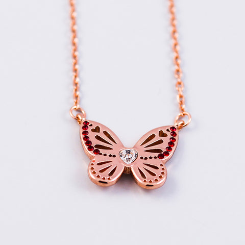 Rose Gold Siam January Birthstone Butterfly Necklace