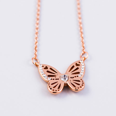 Rose Gold April Birthstone Butterfly Necklace
