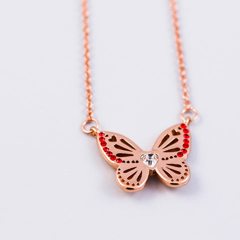 Rose Gold Ruby July Birthstone Butterfly Necklace
