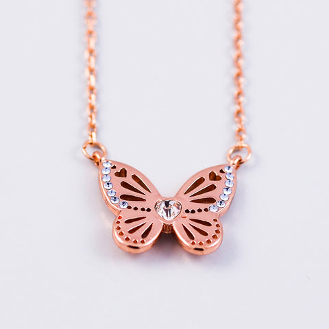 Rose Gold Light Sapphire December Birthstone Butterfly Necklace