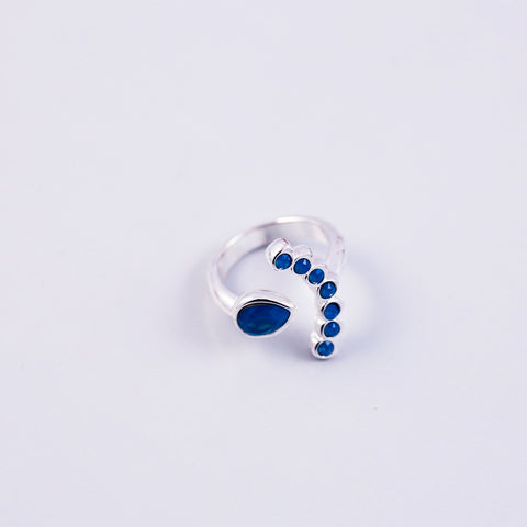 Silver & Caribbean Blue Opal Four Petal Flower Ring