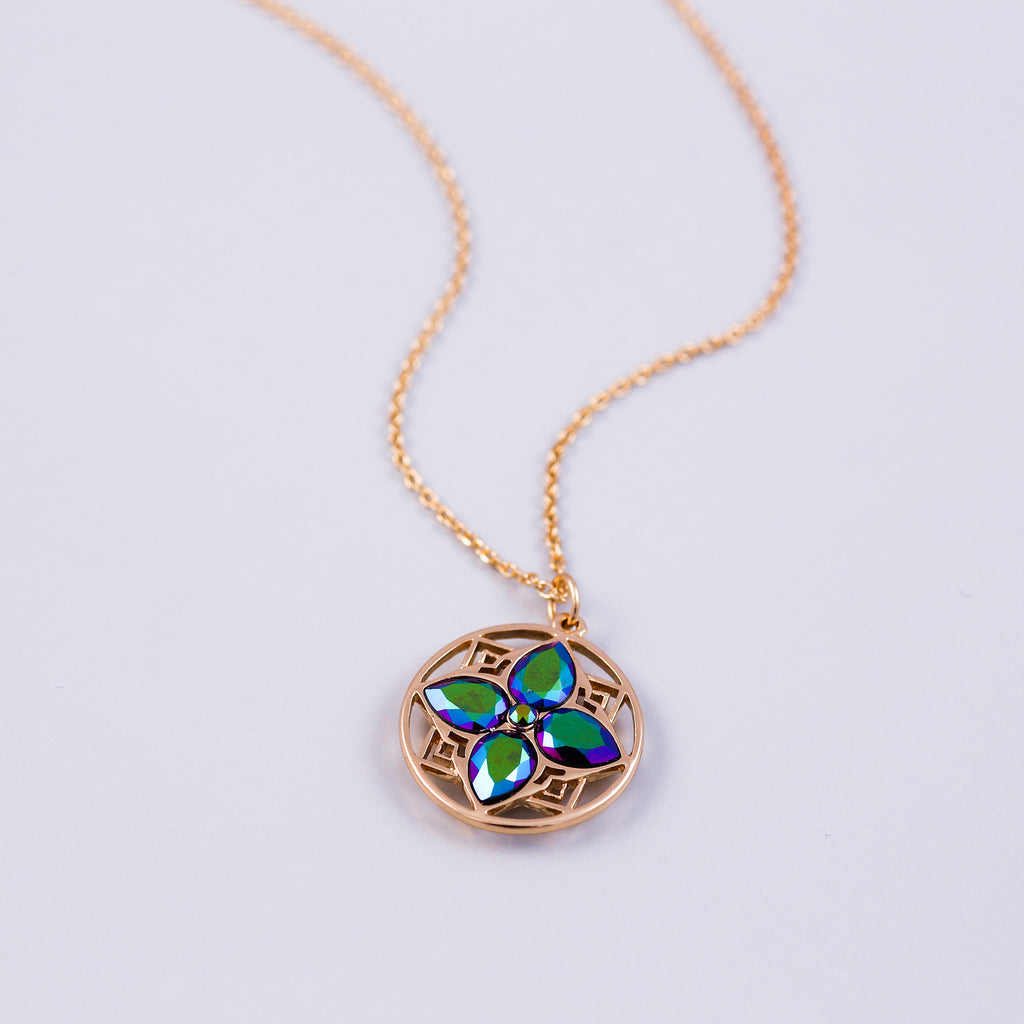 Arabesque Four Petal Flower Necklace | Gold & Scarabaeus Green