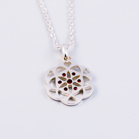 Seed of Life Siam January Birthstone Necklace