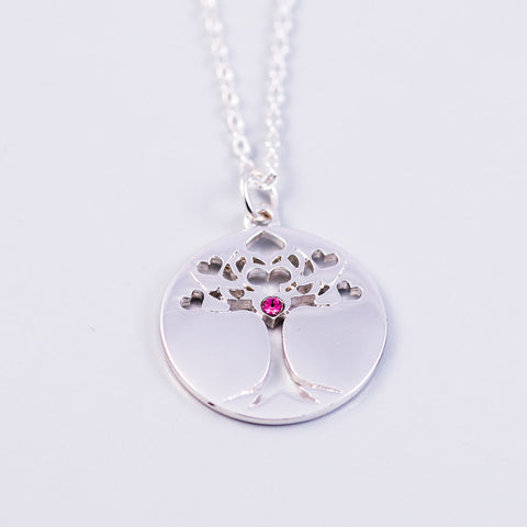 Tree of Life Rose October Birthstone Necklace