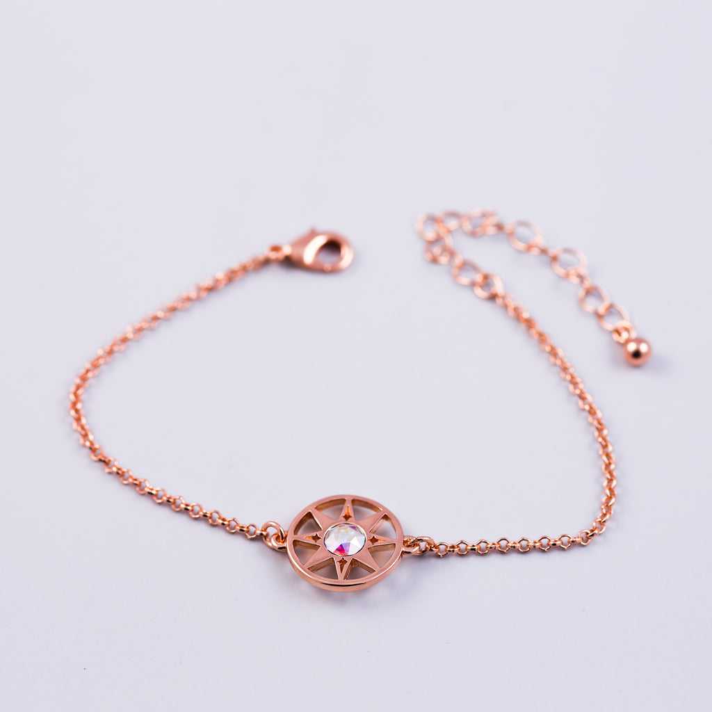 Rose Gold & Crystal AB Compass North Star Bracelet